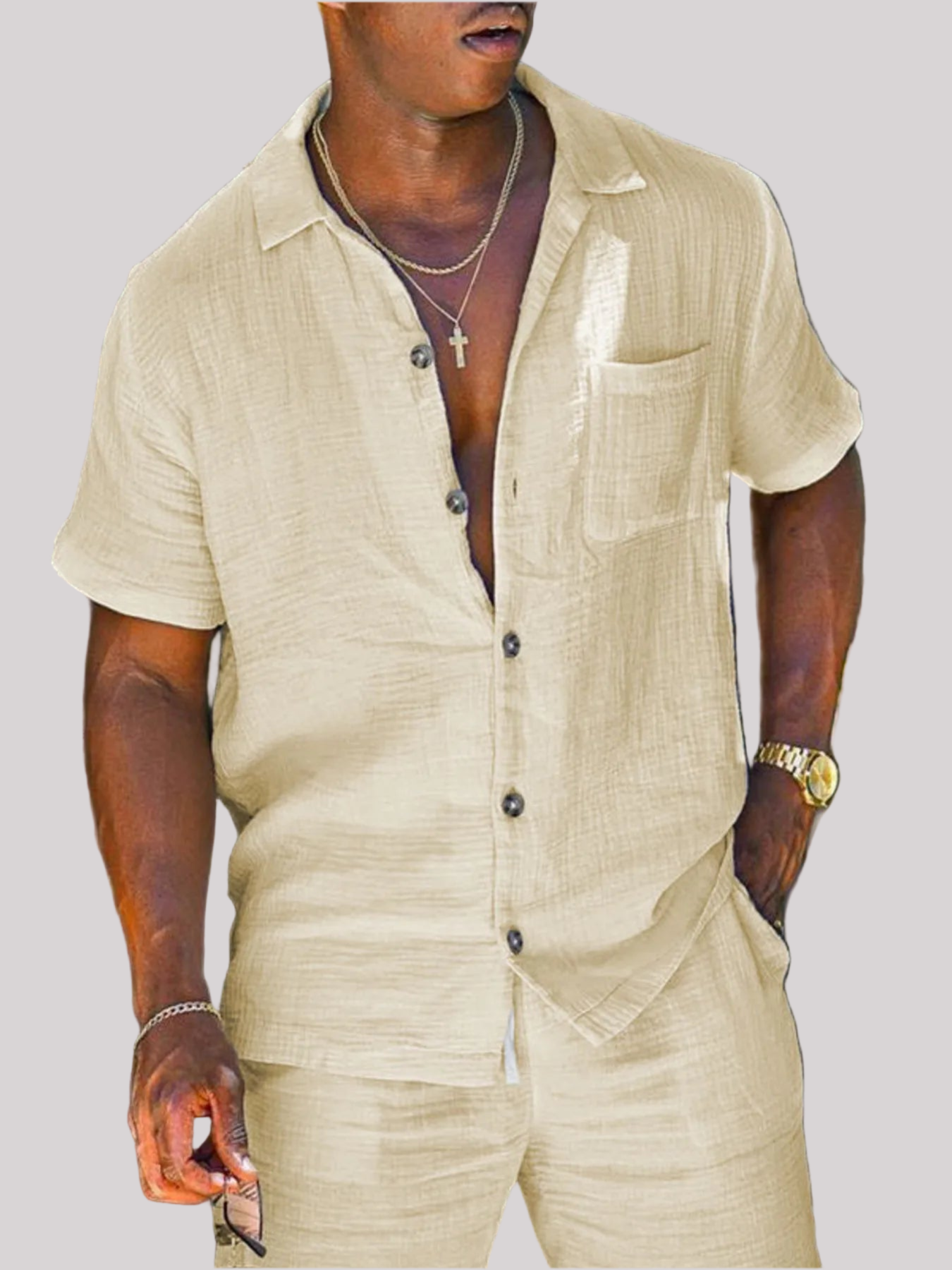 Full Size Button Up Short Sleeve Shirt and Shorts