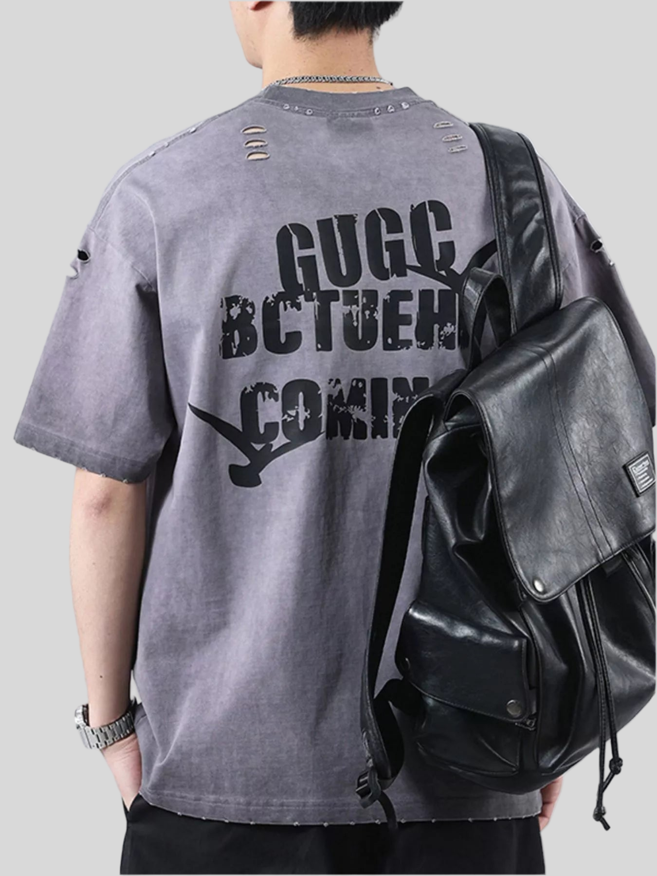 Distressed Round Neck Short Sleeve T-Shirt