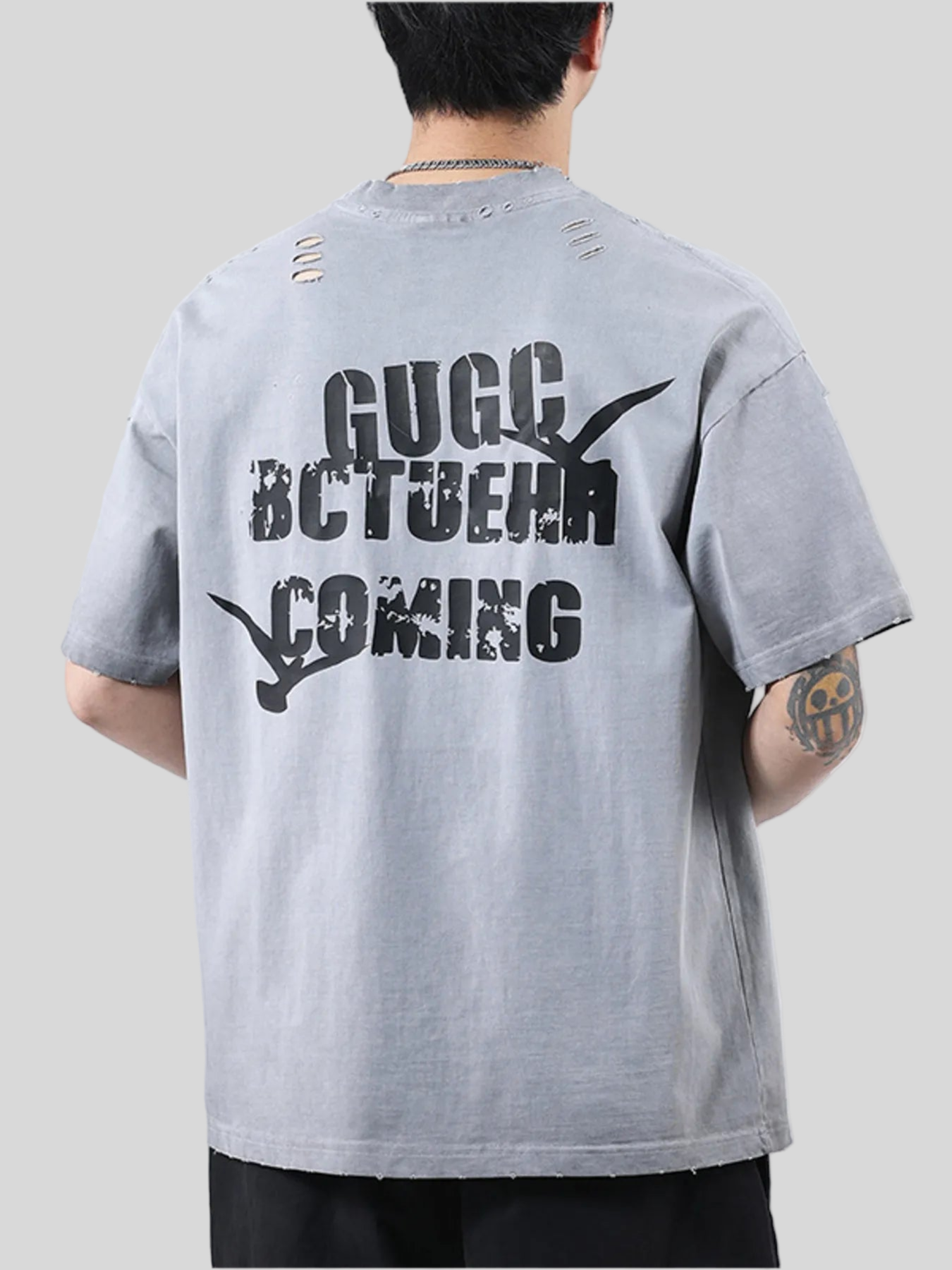 Distressed Round Neck Short Sleeve T-Shirt