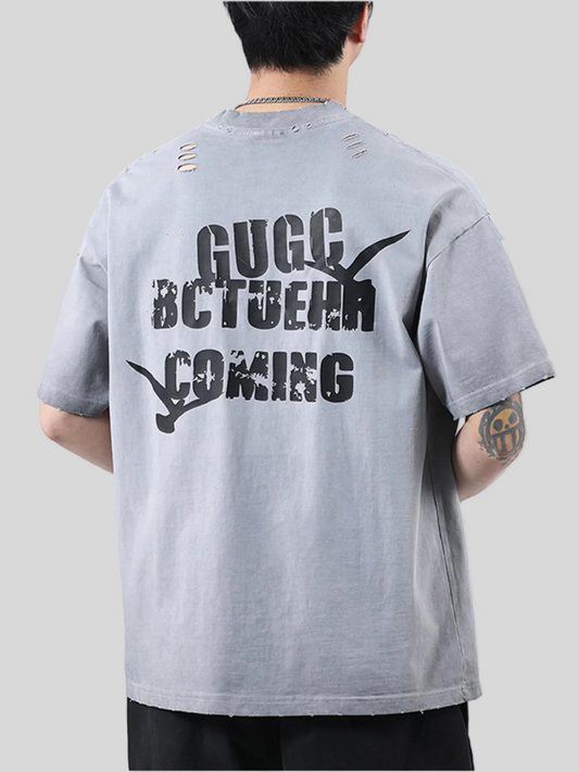 Distressed Round Neck Short Sleeve T-Shirt