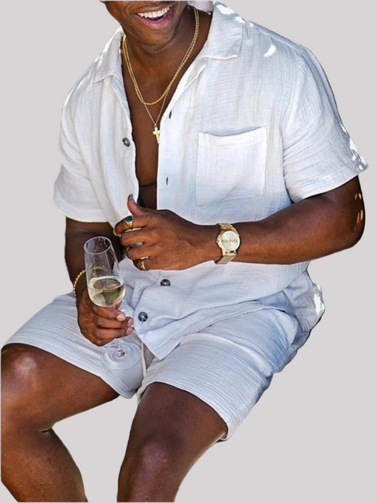 Full Size Button Up Short Sleeve Shirt and Shorts
