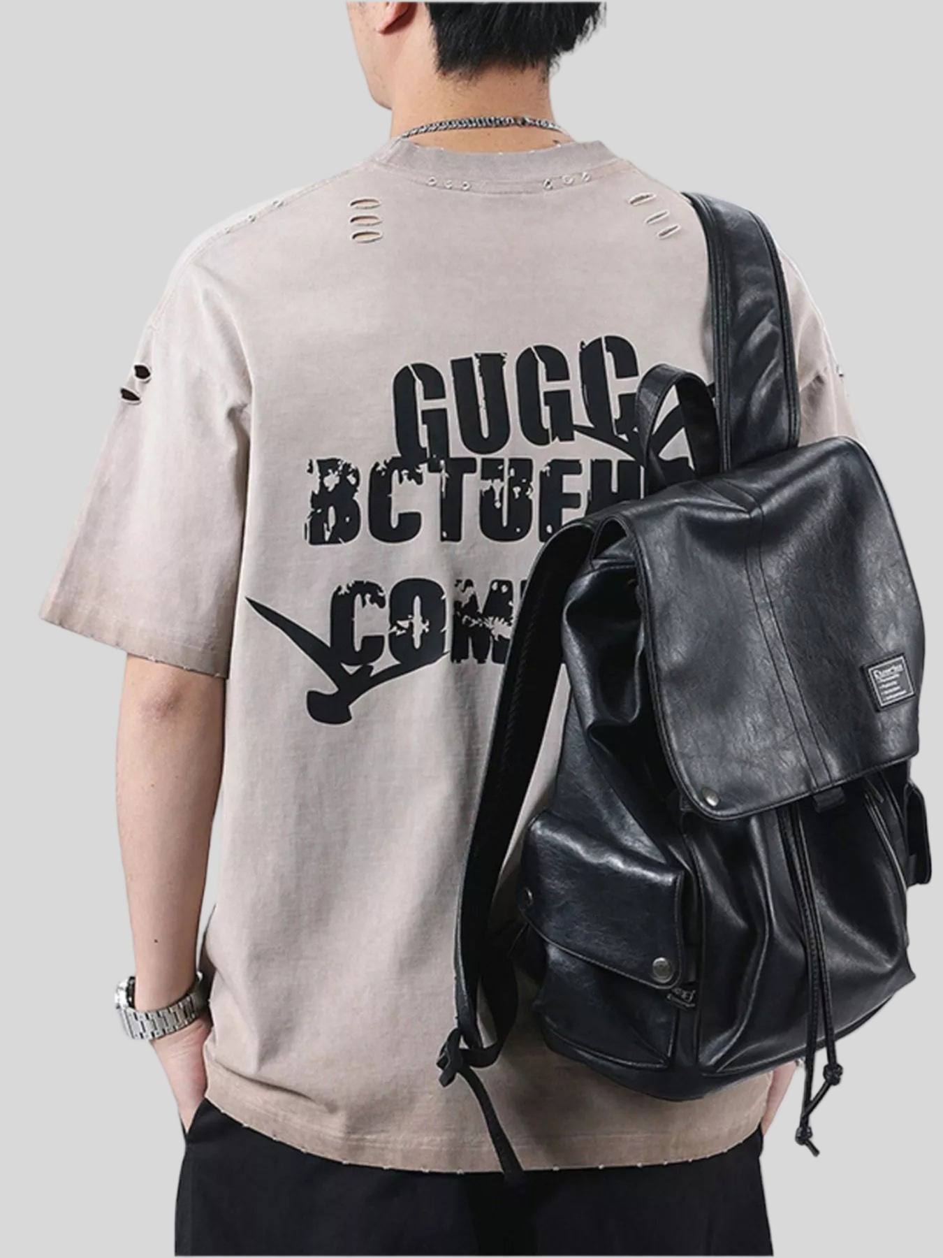 Distressed Round Neck Short Sleeve T-Shirt