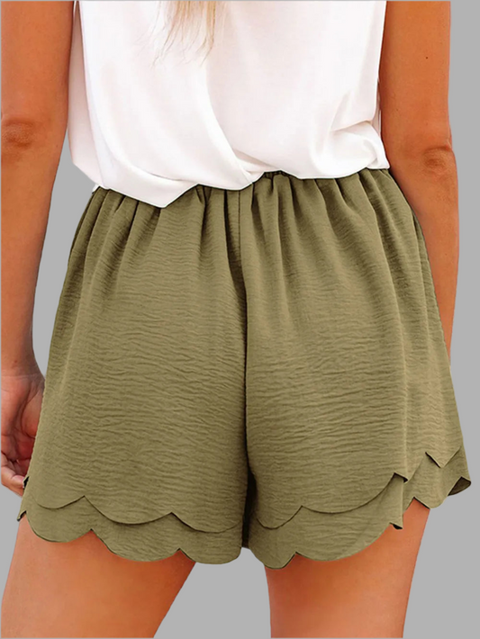 Tied Layered Scalloped Hem Shorts