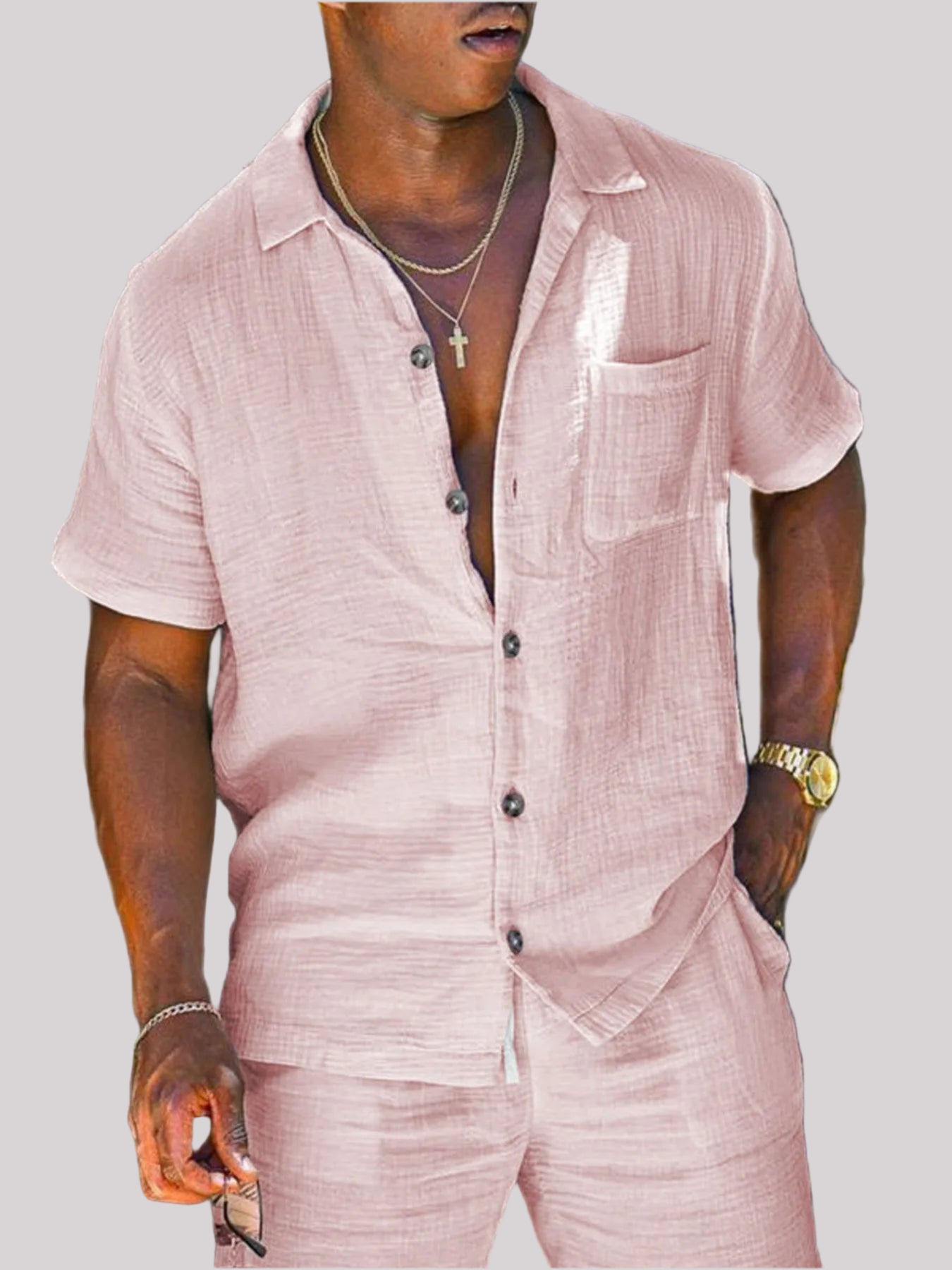 Full Size Button Up Short Sleeve Shirt and Shorts