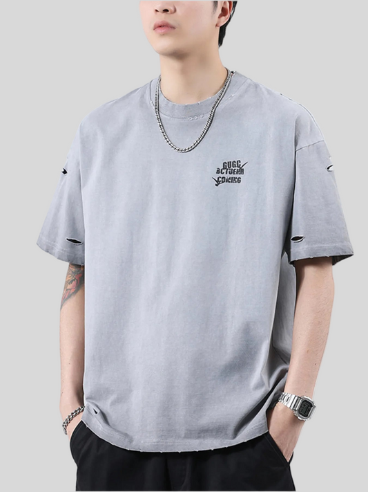 Distressed Round Neck Short Sleeve T-Shirt