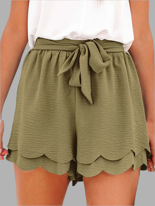 Tied Layered Scalloped Hem Shorts