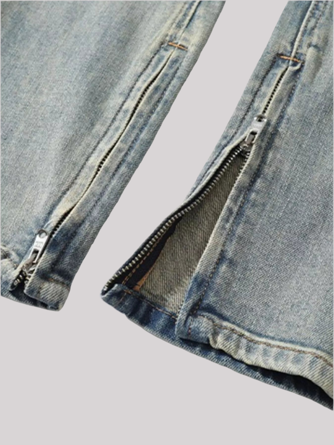 Zip Detail Washed Straight Leg Jeans