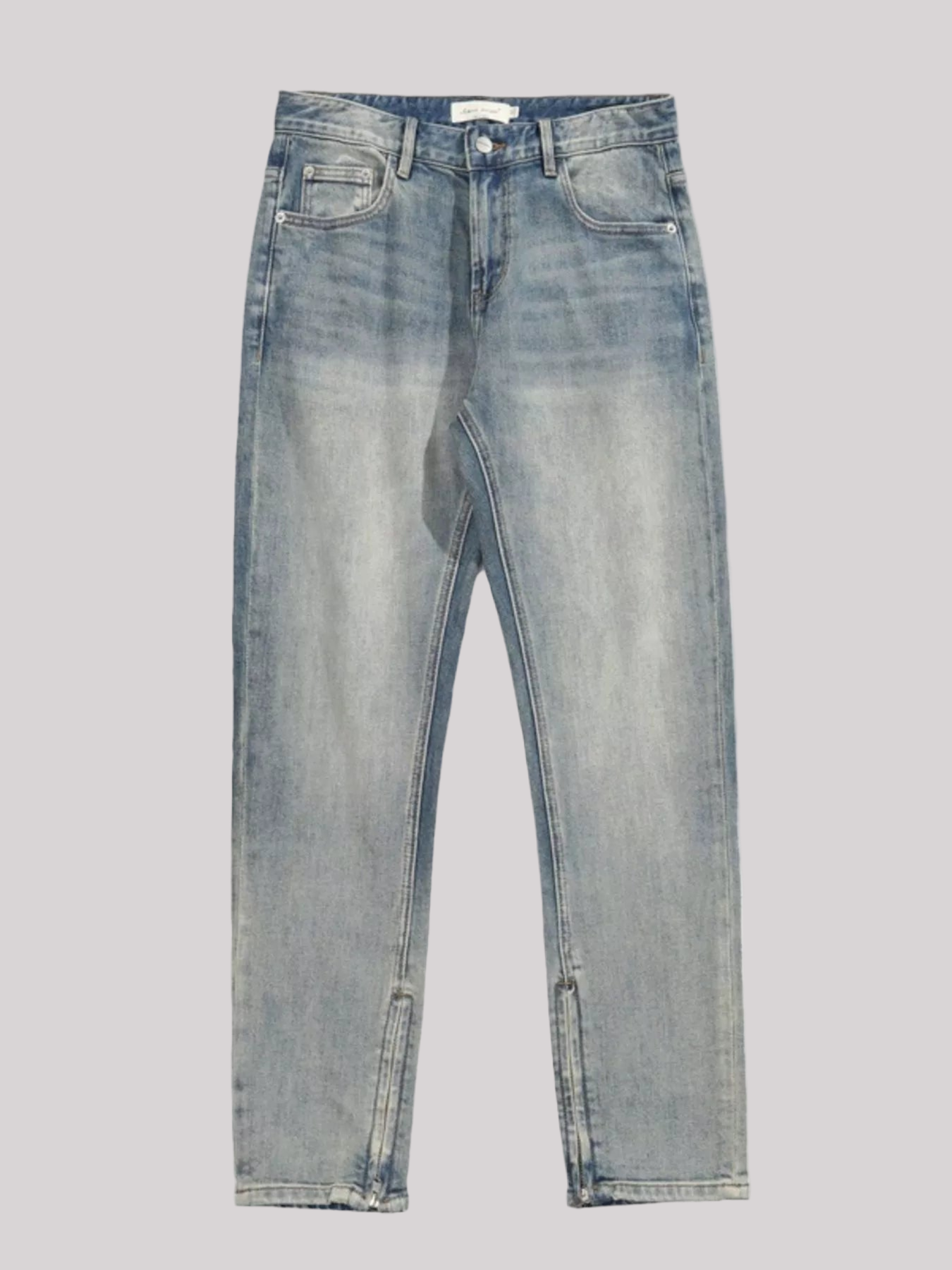 Zip Detail Washed Straight Leg Jeans