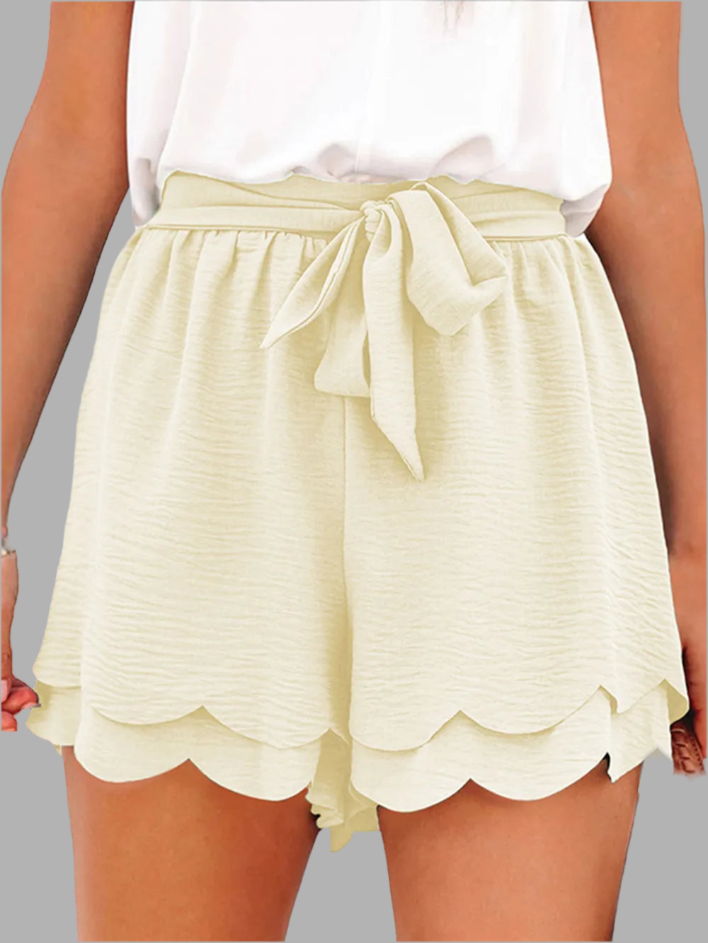 Tied Layered Scalloped Hem Shorts