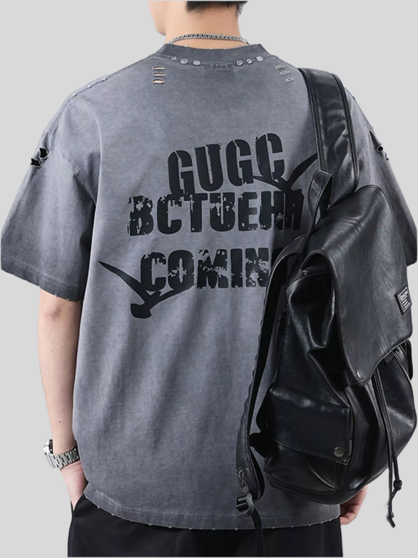 Distressed Round Neck Short Sleeve T-Shirt